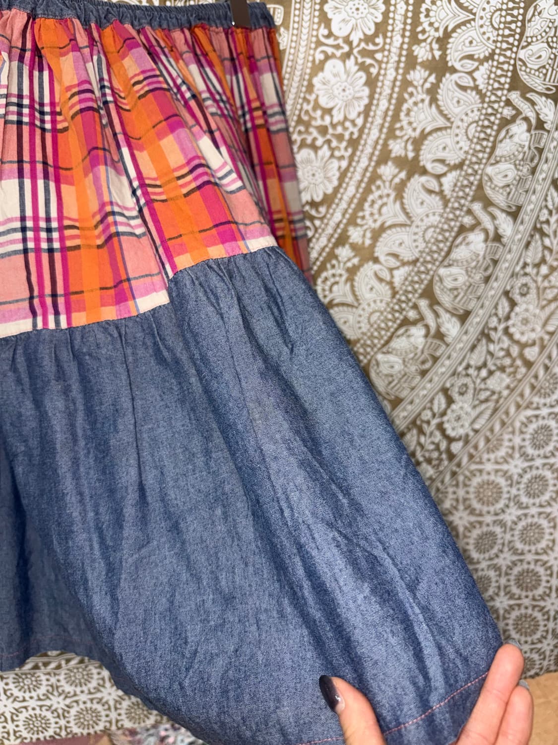 빈티지 여성 밴딩 체크 미디스커트  상품이미지5