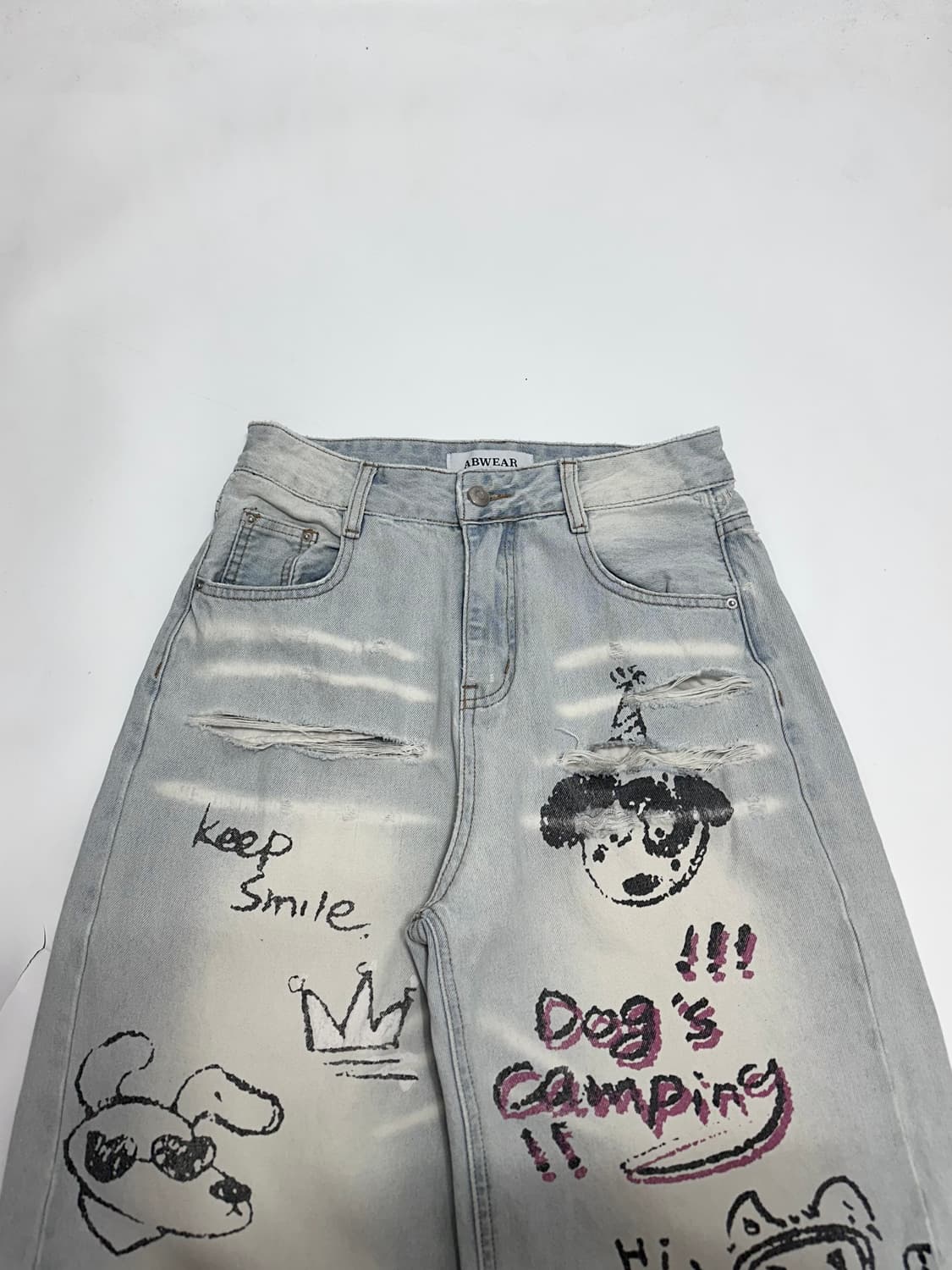 빈티지 워싱 프린팅 하이웨스트 데님팬츠 상품이미지3