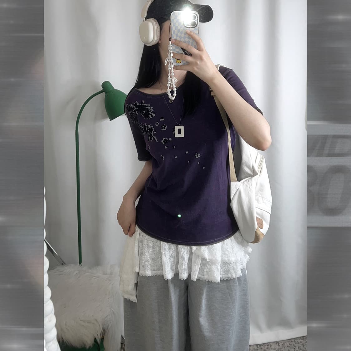보라 와이드넥 빈티지 플라워 반팔 티셔츠  상품이미지5