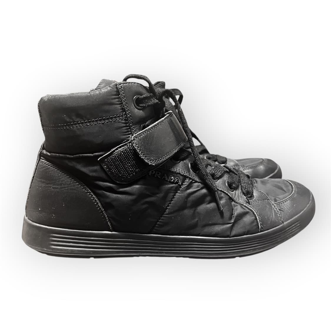[270] 프라다 스포츠 블랙 레더 벨크로 하이탑 스니커즈 상품이미지1