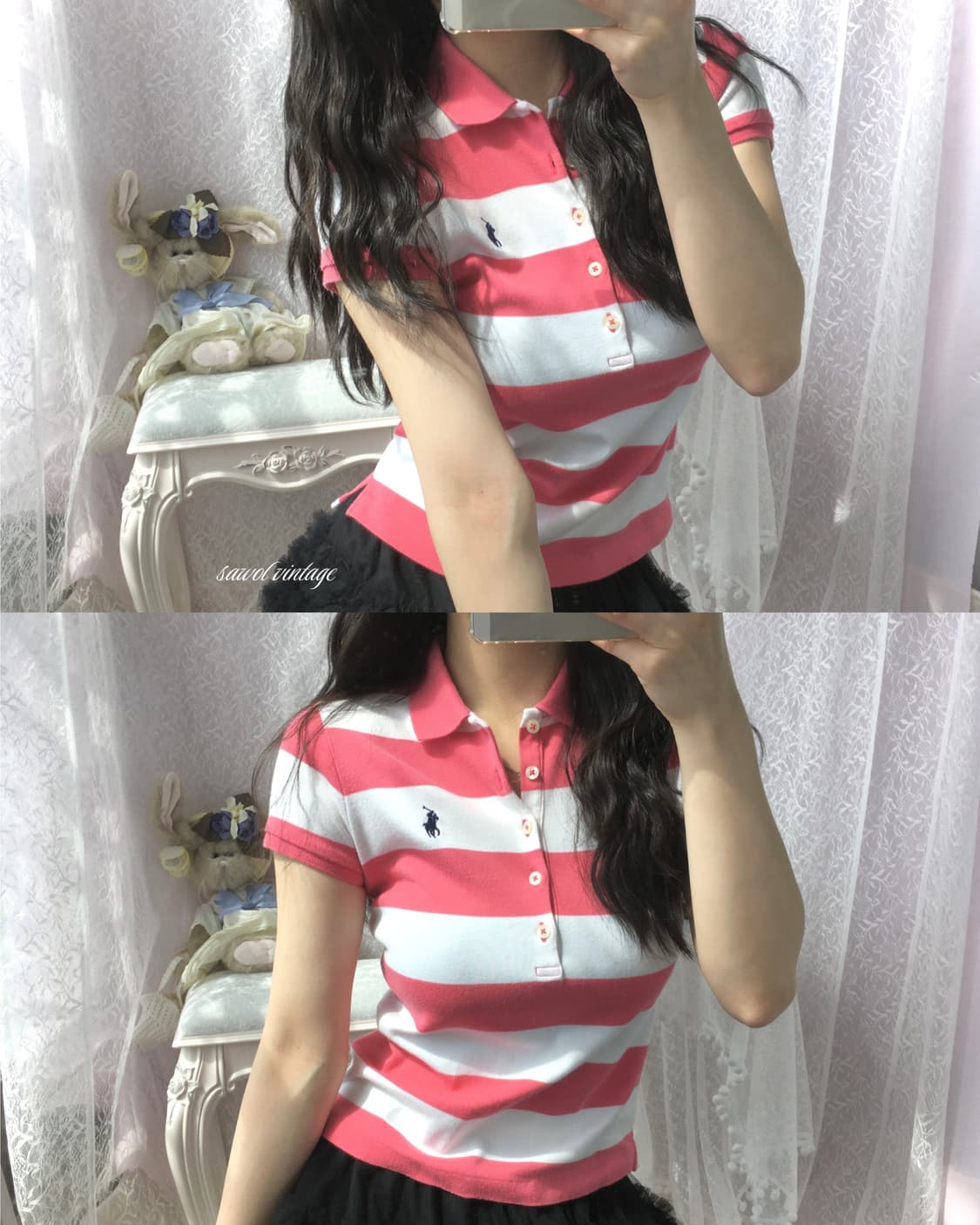 Polo pink stripe half tee 상품이미지1