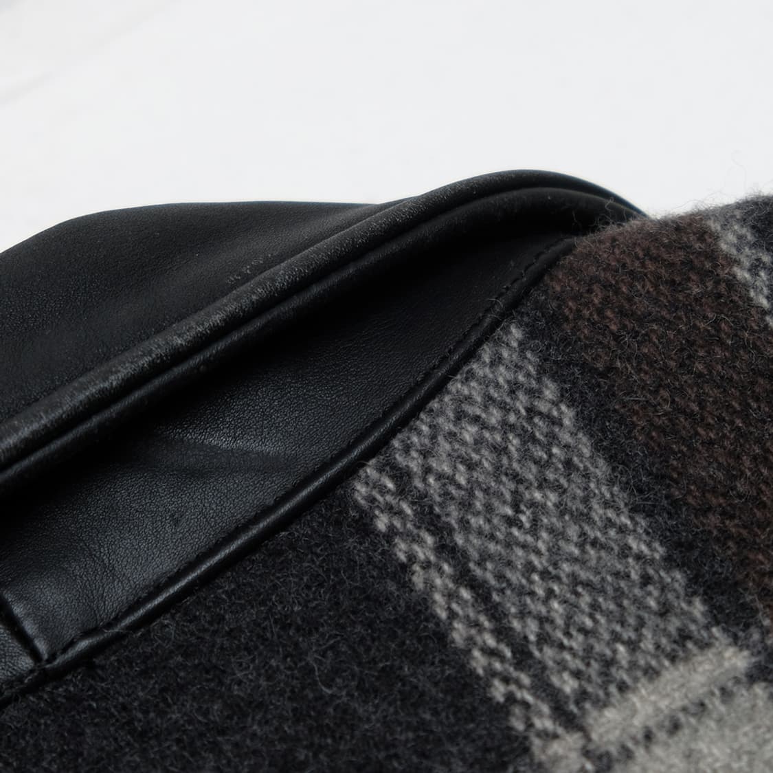 40s wool plaid combi cowhide jacket 상품이미지3