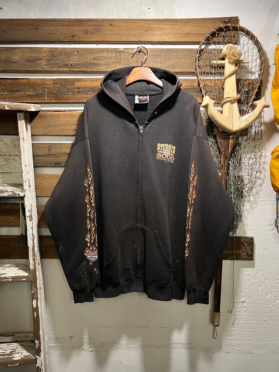 [XL]00's 할리데이비슨 사우스 다코타 빈티지 데미지드 후드 집업 상품이미지1