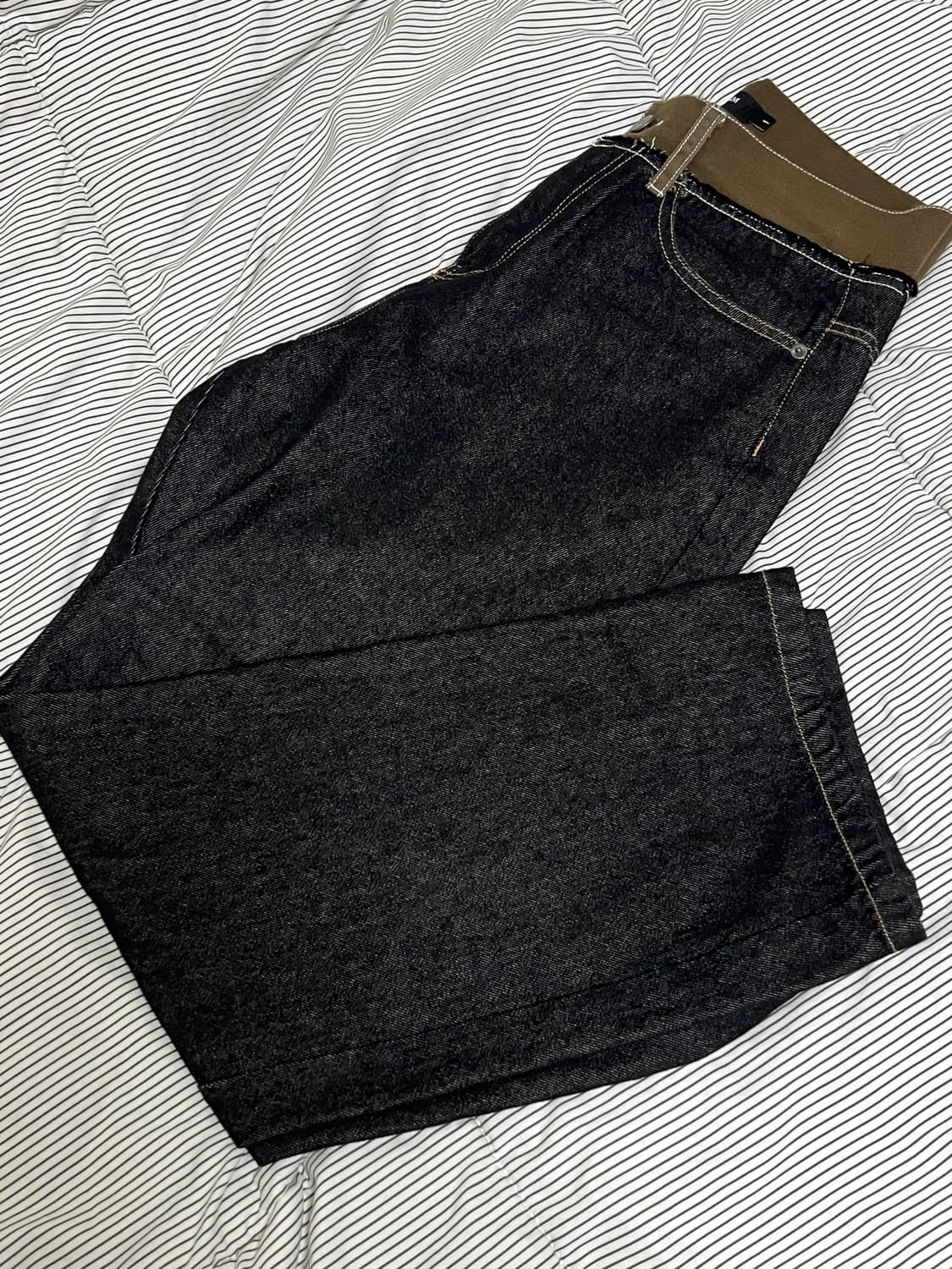 아캄 ) Waist Contrast Denim Pants (Black) 상품이미지2