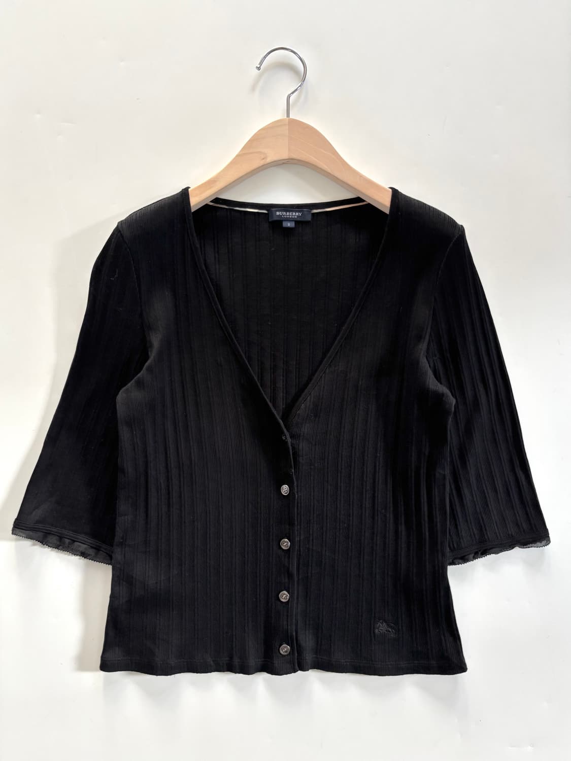 Burberry 버버리 블랙 브이넥 반팔 골지 가디건 상품이미지1