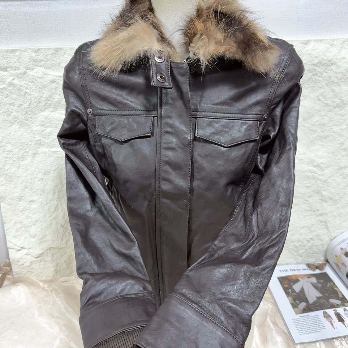 빈티지 frizz 라쿤퍼 카라 양가죽자켓 상품이미지3