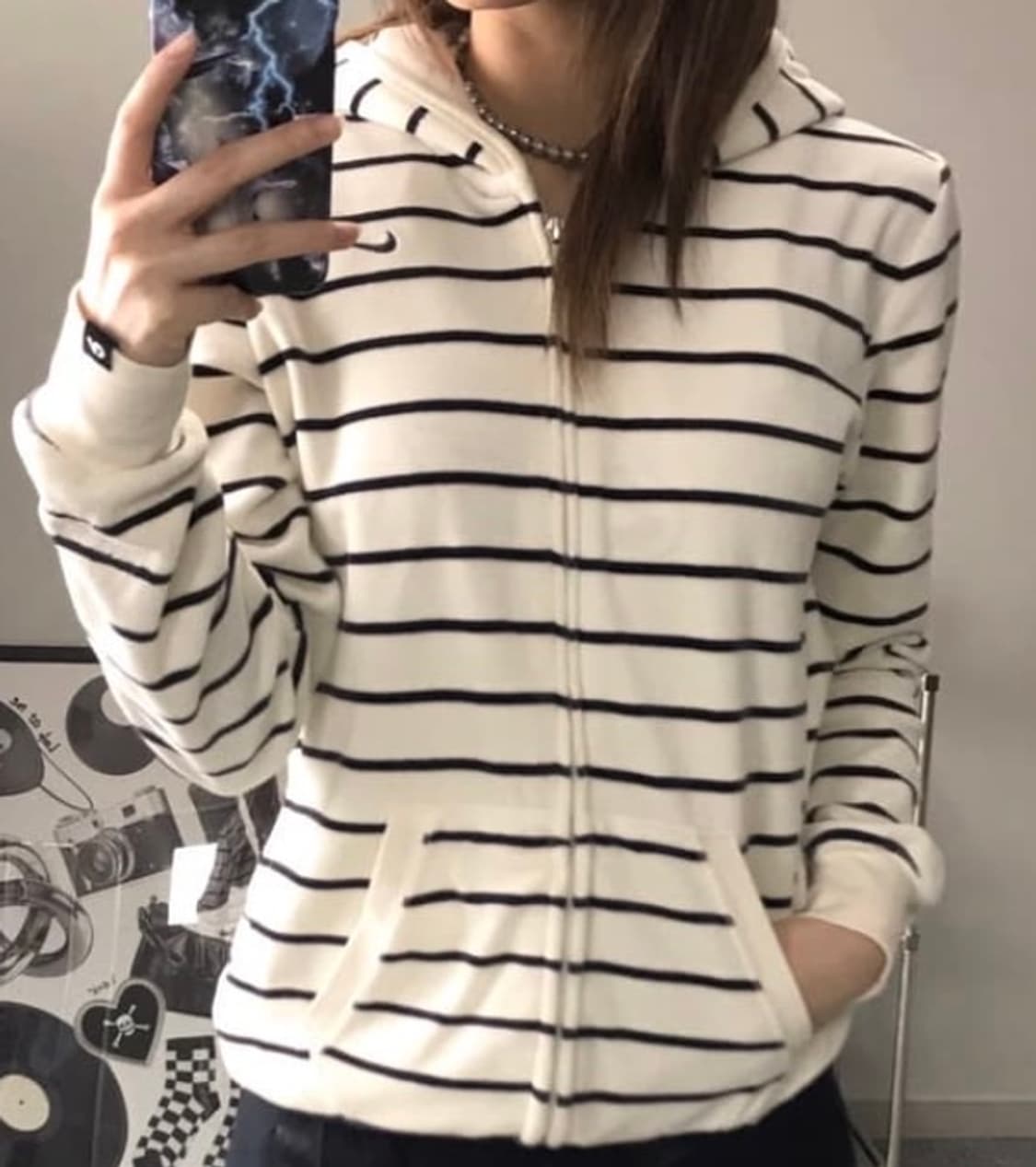 나이키 벨벳 스트라이프 후드집업 빈티지 상품이미지1