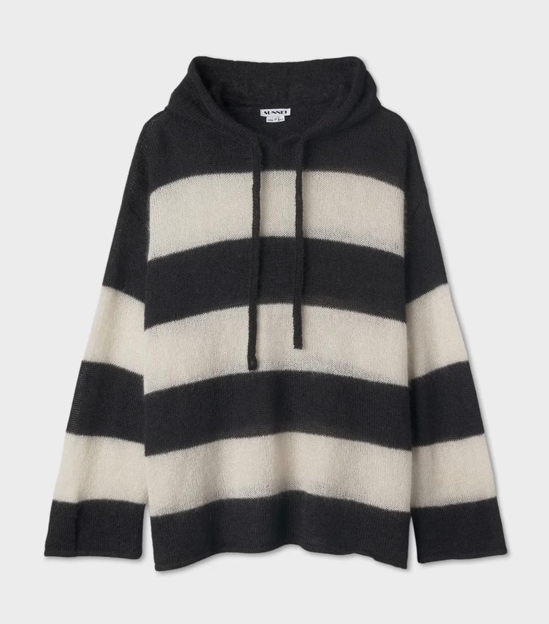써네이 스트라이프 니트 후드 - 블랙:화이트 상품이미지1