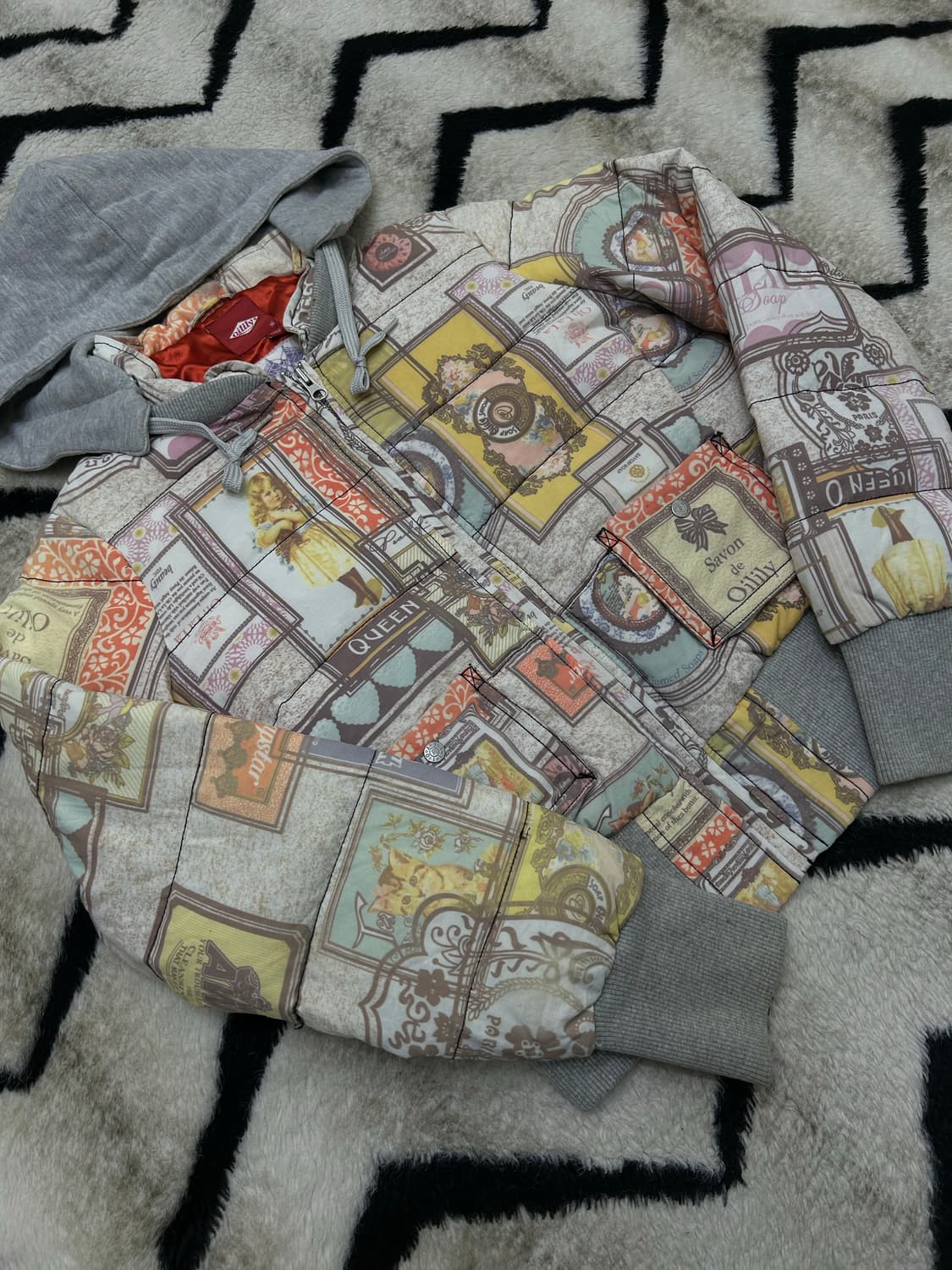 [36]오일릴리 후드 푸퍼 숏 패턴 패딩 상품이미지2