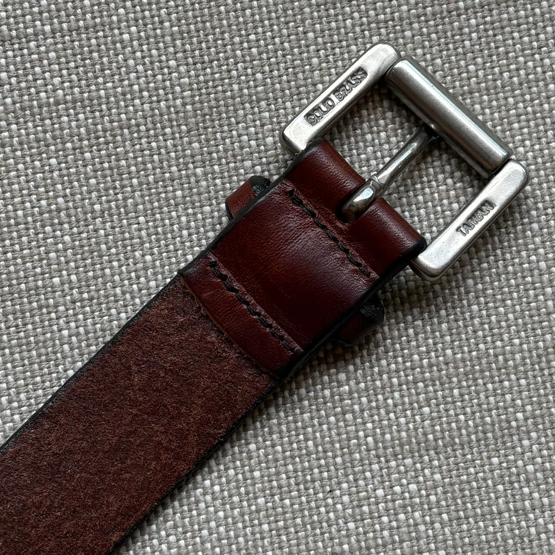 (31) 90s USA 에디바우어 브라운 레더 솔리드 브라스 버클 벨트 상품이미지8