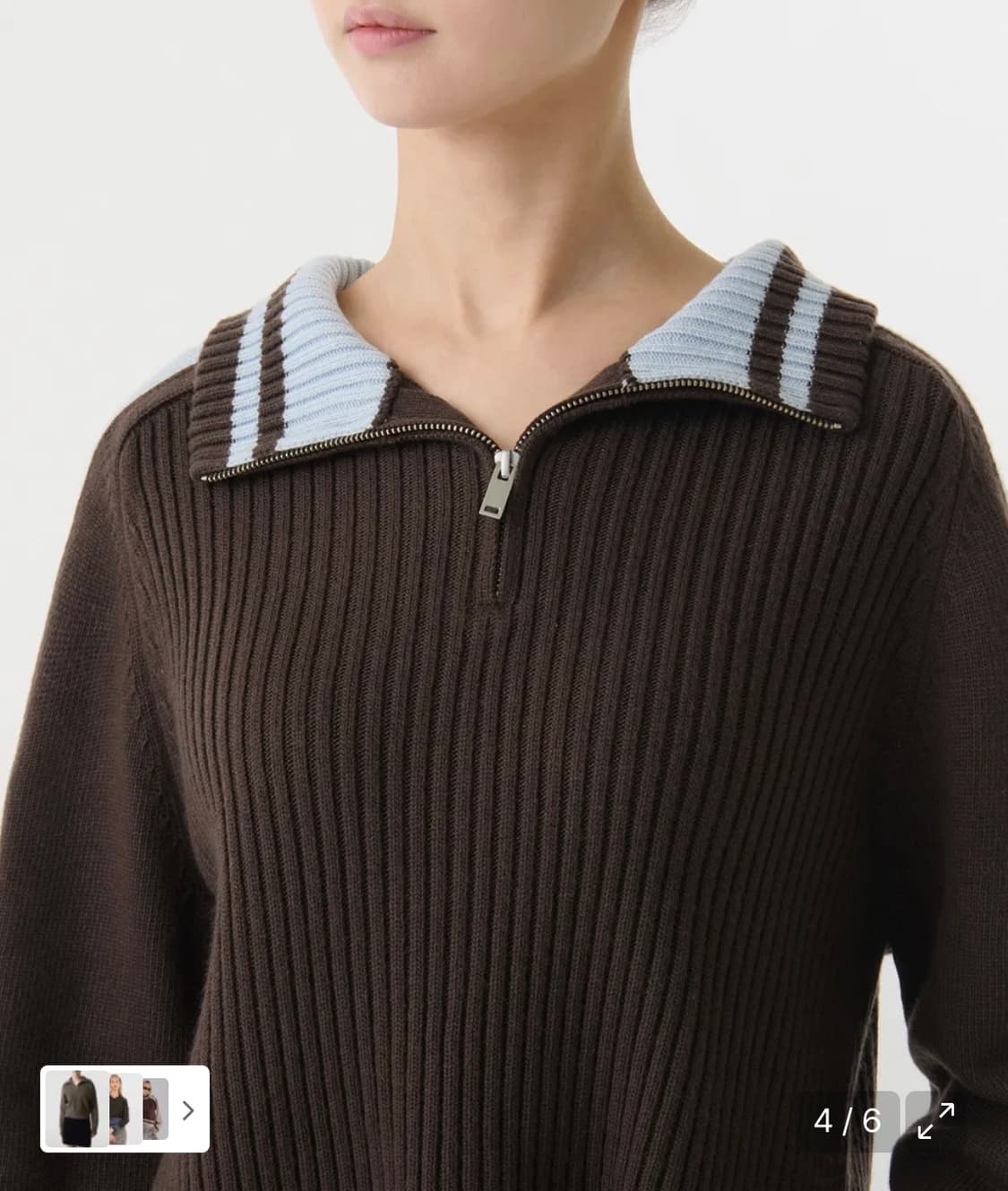 무신사 스탠다드 우먼즈 리브드 트랙 니트 하프 집업 브라운 상품이미지3