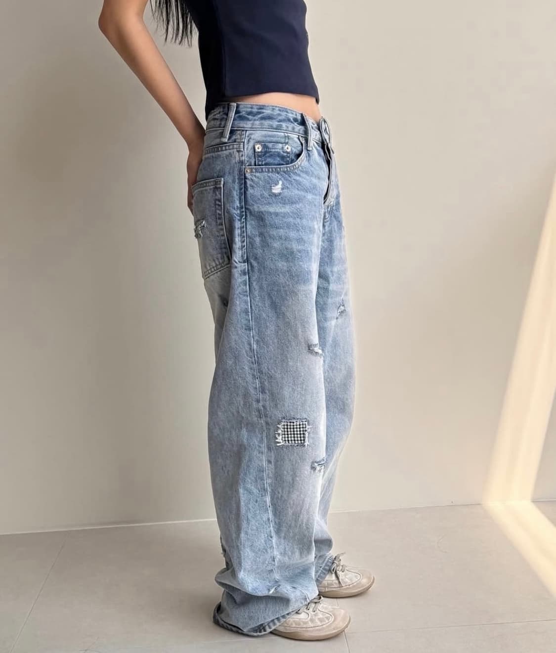 CHECK PATCHWORK DENIM PANTS [LIGHT BLUE] 상품이미지5