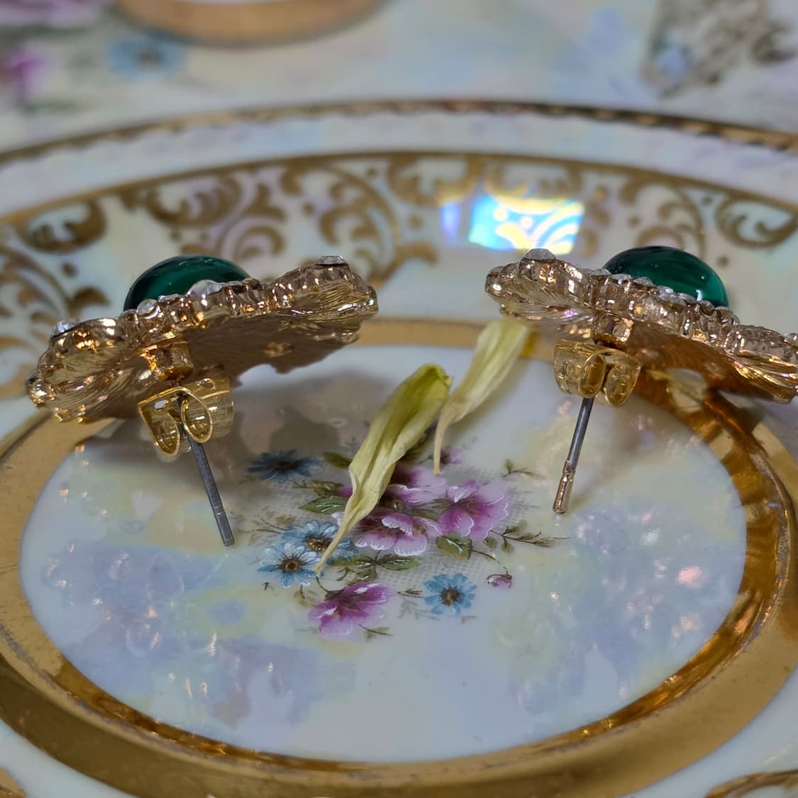 빈티지 앤틱 에메랄드 골드 큐빅 로맨틱 영롱 귀걸이 상품이미지4