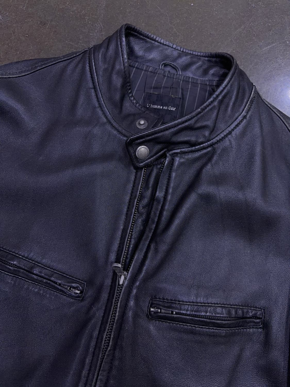 L 옴므 빈티지 양가죽 레더 싱글 라이더자켓 블랙 M 상품이미지3