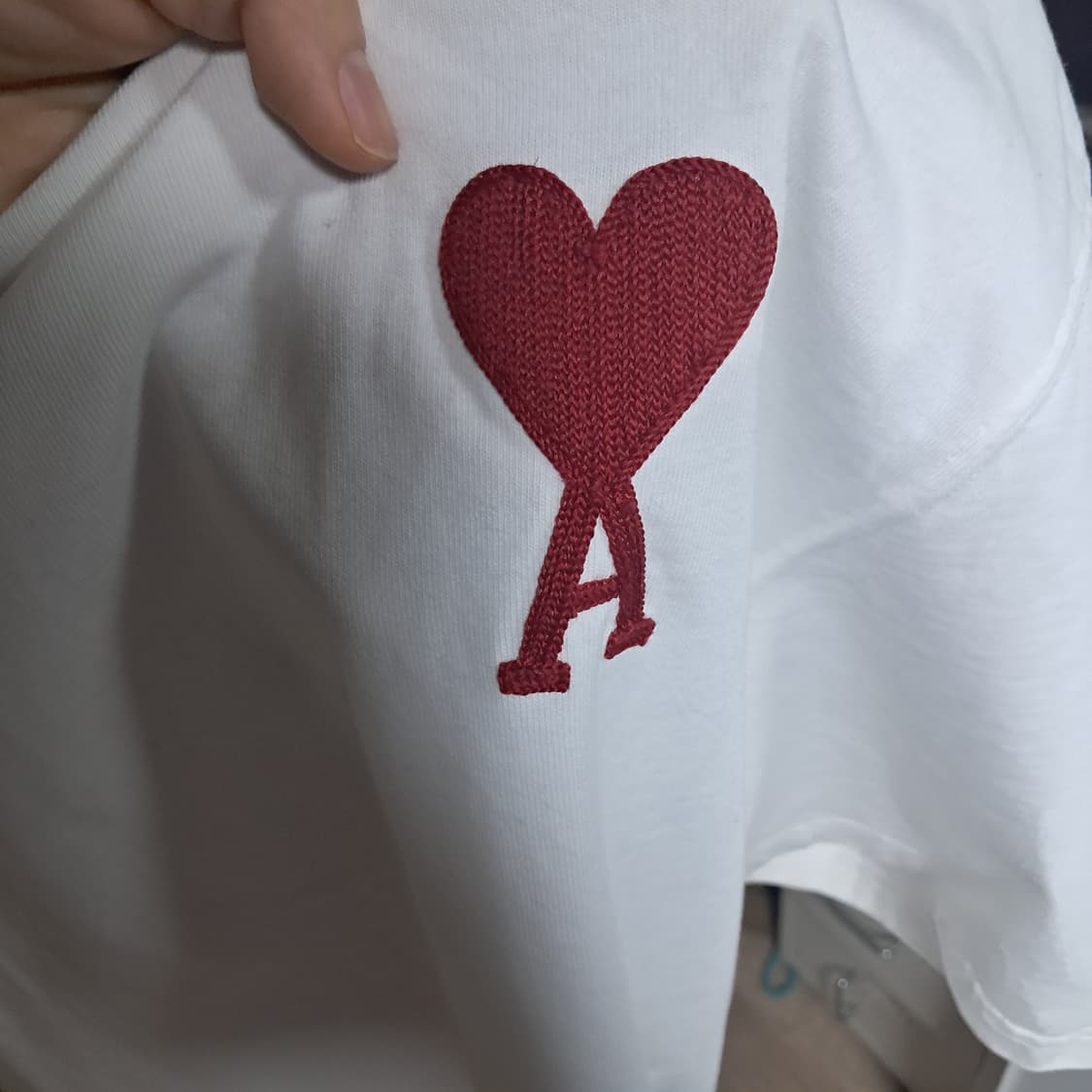 아미 AMI 하트 로고 화이트 반팔티 XL 루즈핏 상품이미지5