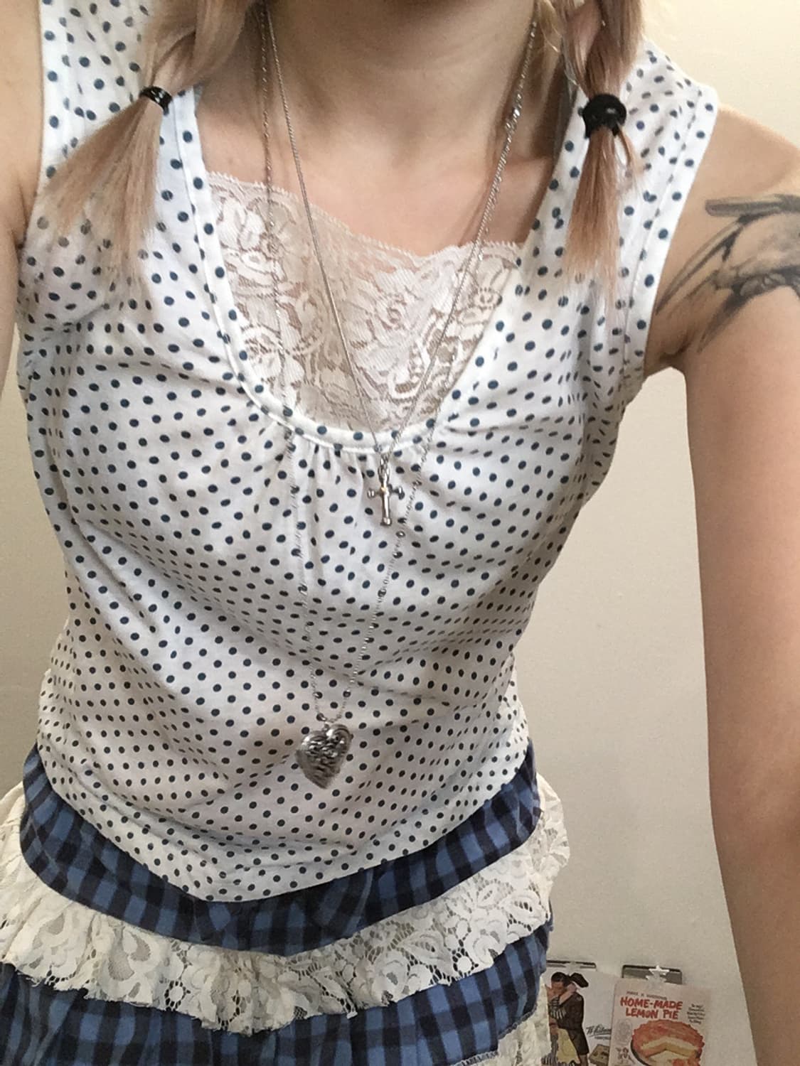 jpn vintage blue dot lace sleeveless 상품이미지5