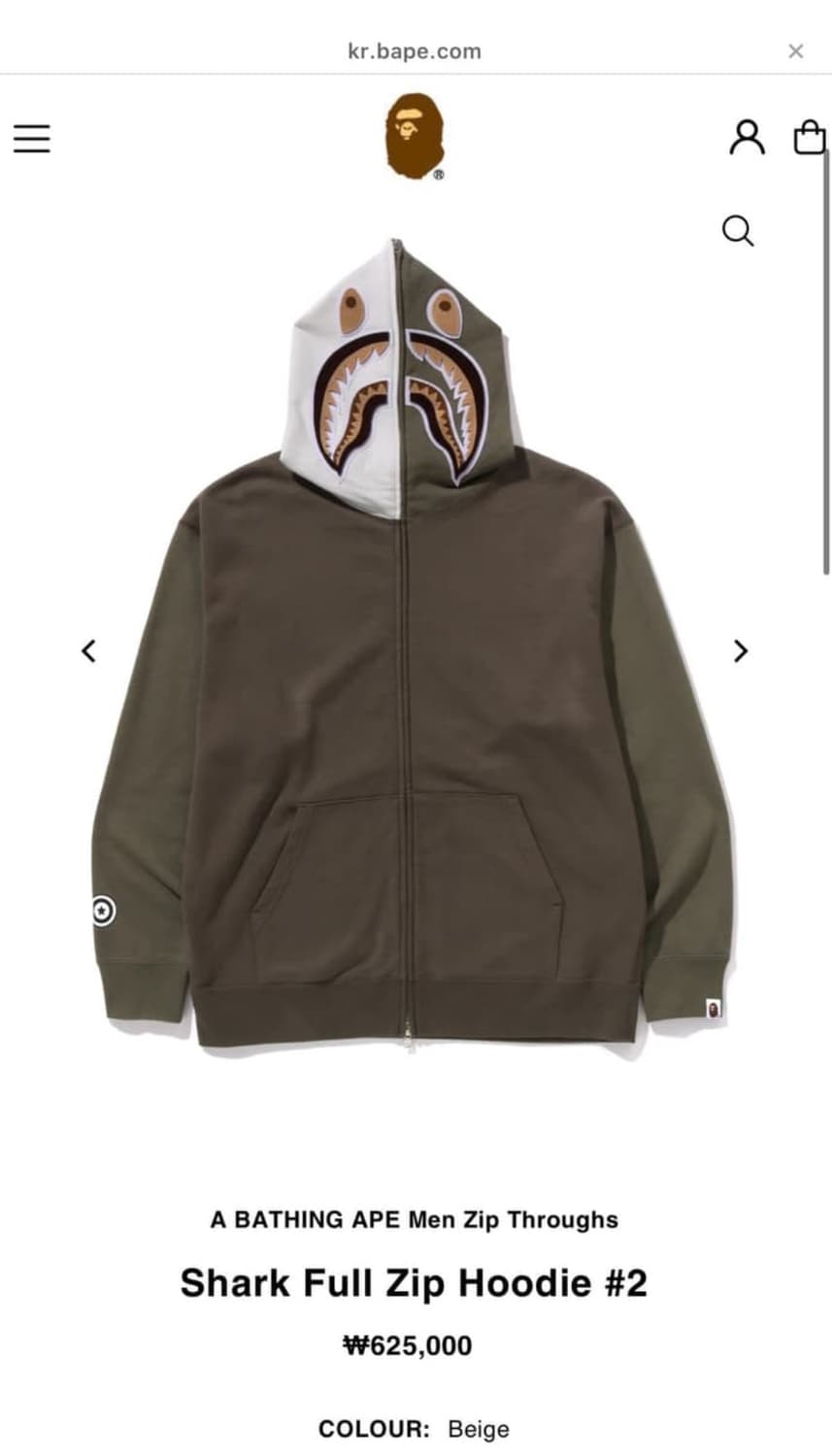 베이프 샤크후드집업 릴랙스드핏 사이즈M(실측L) 상품이미지2