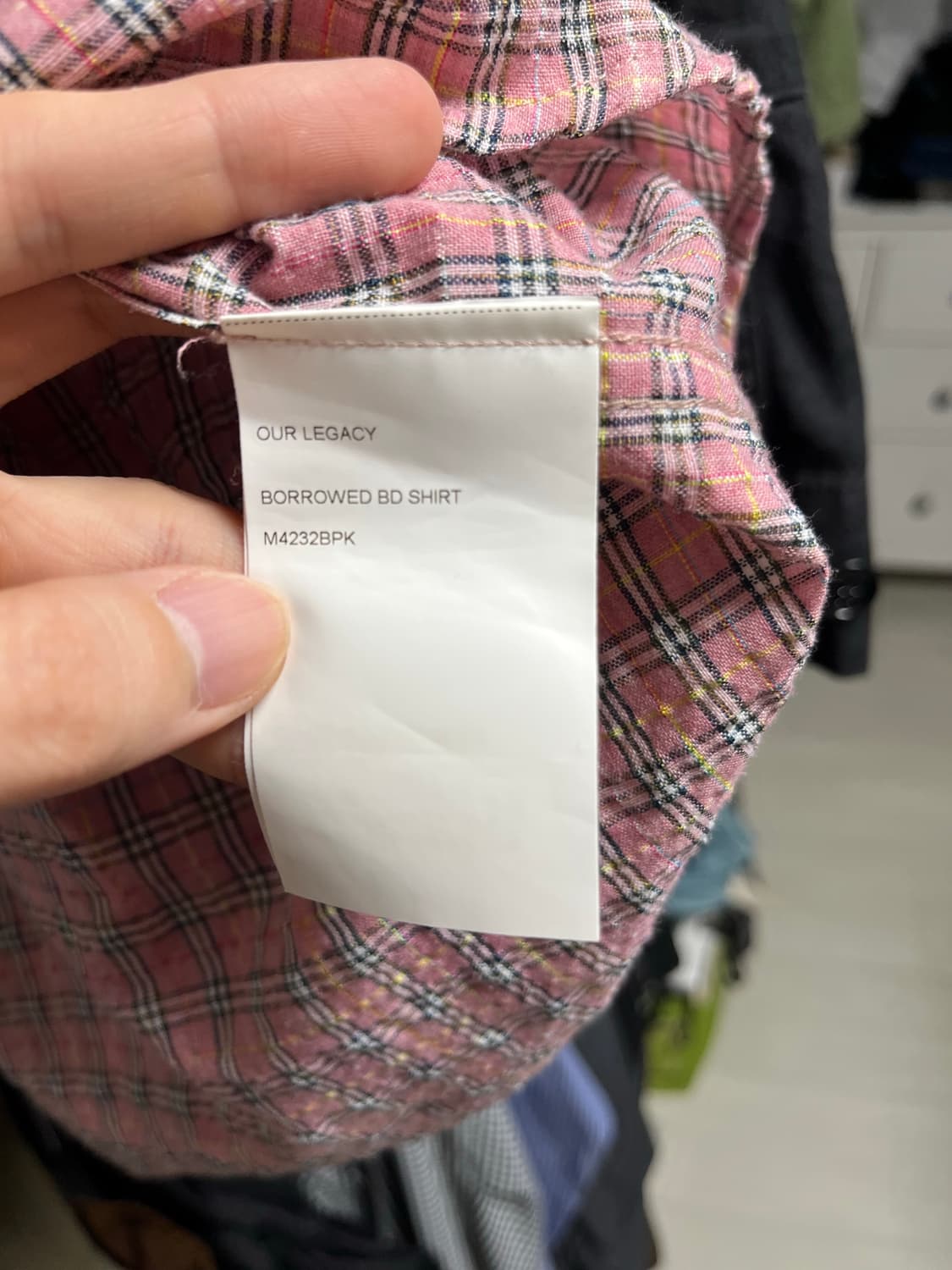 아워레가시 보로우드 BD 셔츠 핑크 킴블 체크 46사이즈 상품이미지6