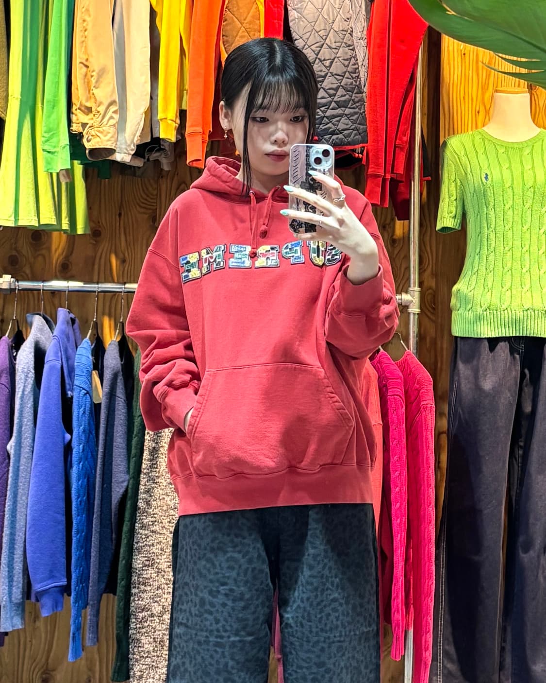 S SUPREME 슈프림 컬러 스펠링 패치 워싱 레드 후드티 상품이미지1