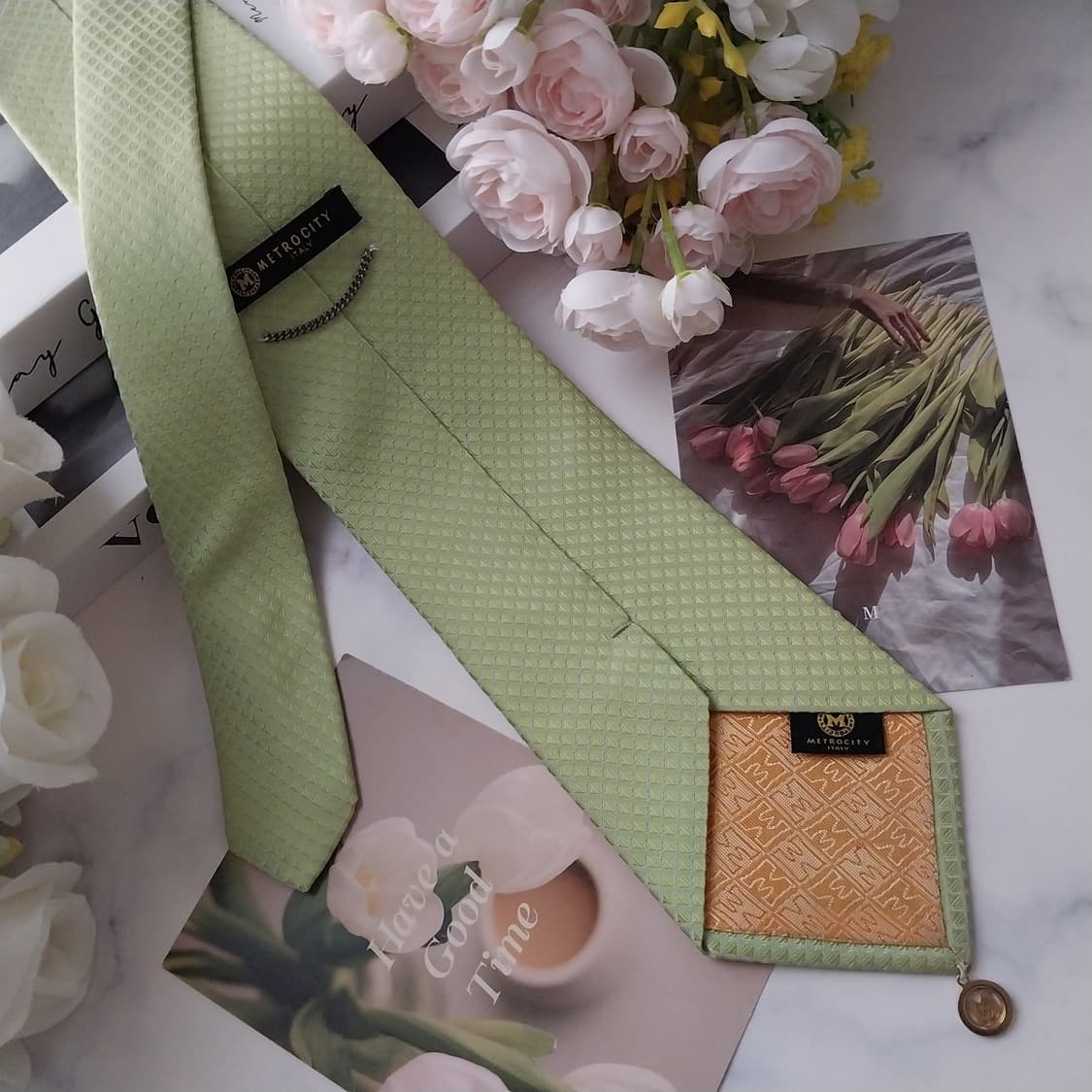 메트로시티 실크 그린 텍스처드 넥타이 9.2cm A+등급 K1582
 상품이미지5