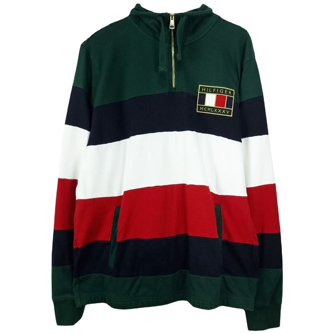 [타미힐피거] 로고 패치 스트라이프 하프집업 반집업 맨투맨 M19774 상품이미지2