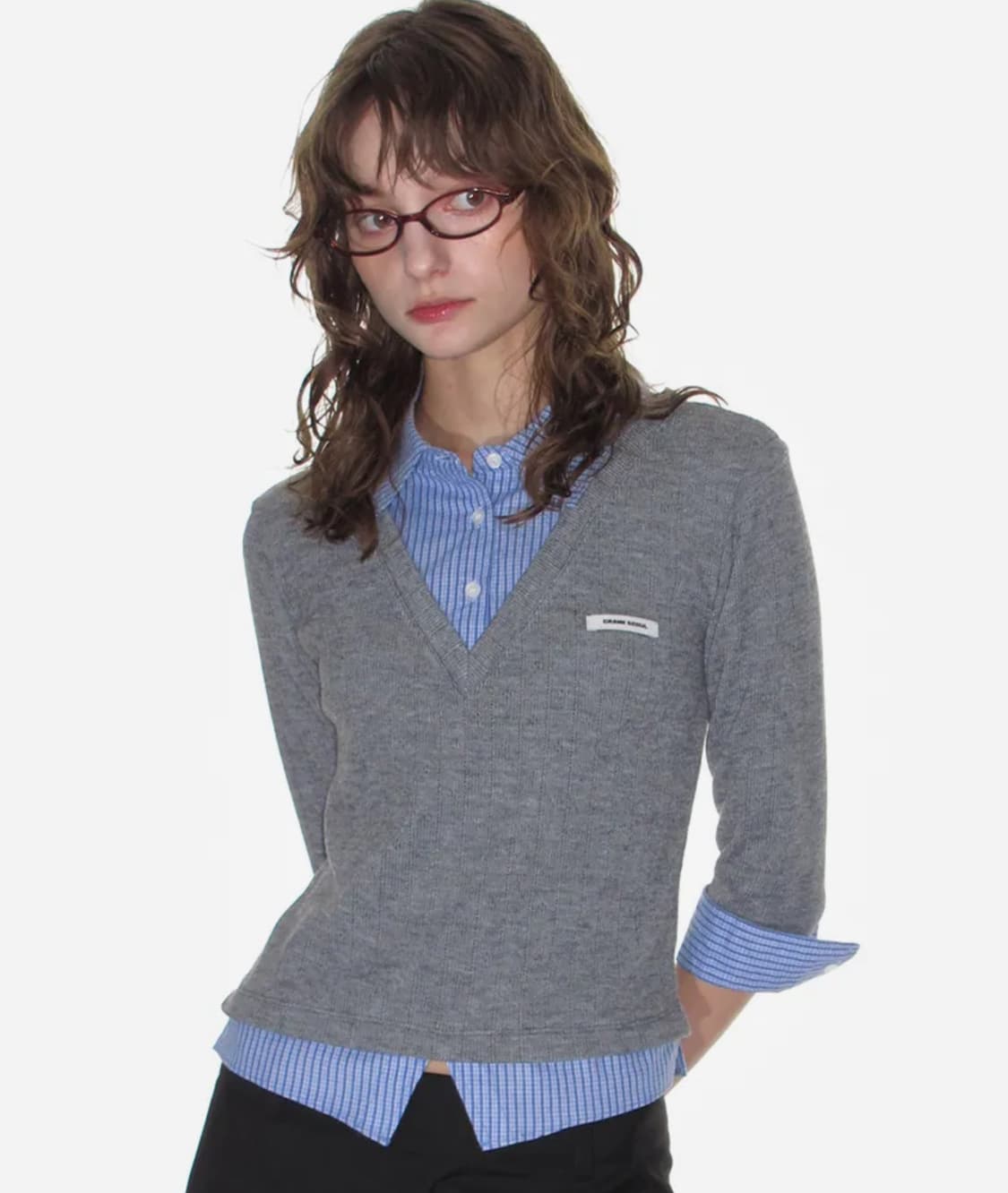 크랭크 니트 레이어드 셔츠  상품이미지1