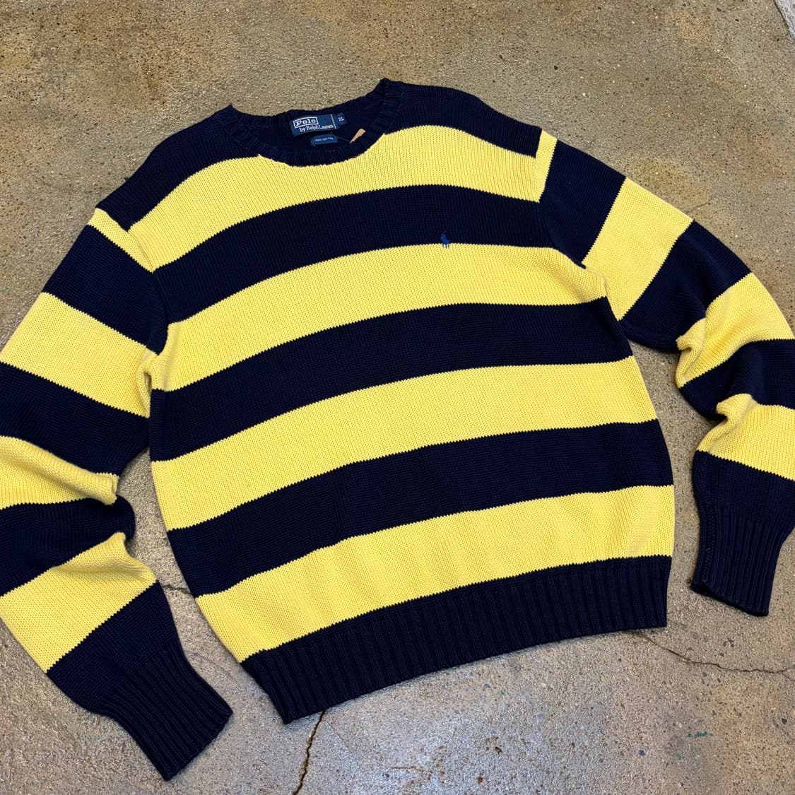 90s USA 빈티지 폴로랄프로렌 스트라이프 단가라 헤비코튼 니트  상품이미지2
