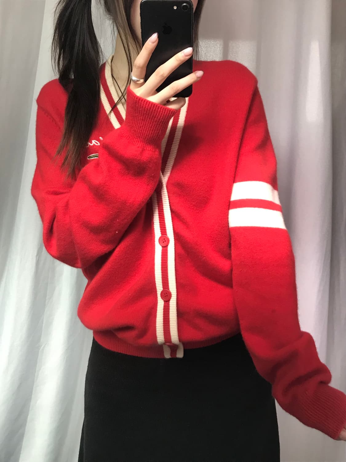 Lacoste 라코스테 레드컬러 브이넥 가디건 상품이미지3