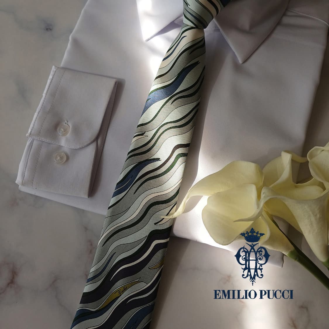 에밀리오푸치 실크 블루그린 웨이브 넥타이 8.7cm A+등급 A19014 상품이미지1