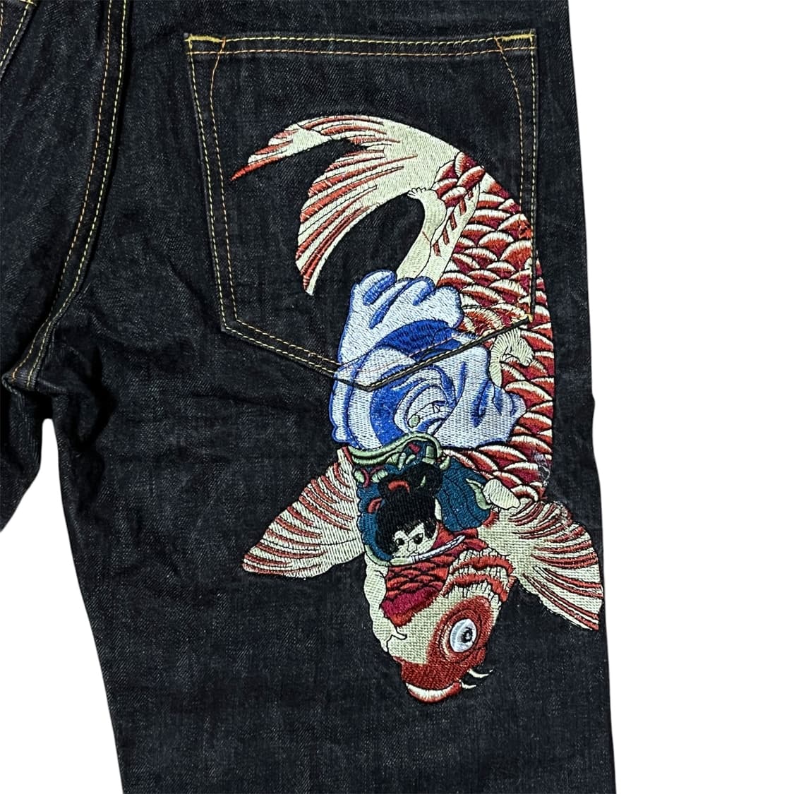 에비수 잉어 자수 블랙 데님 상품이미지3