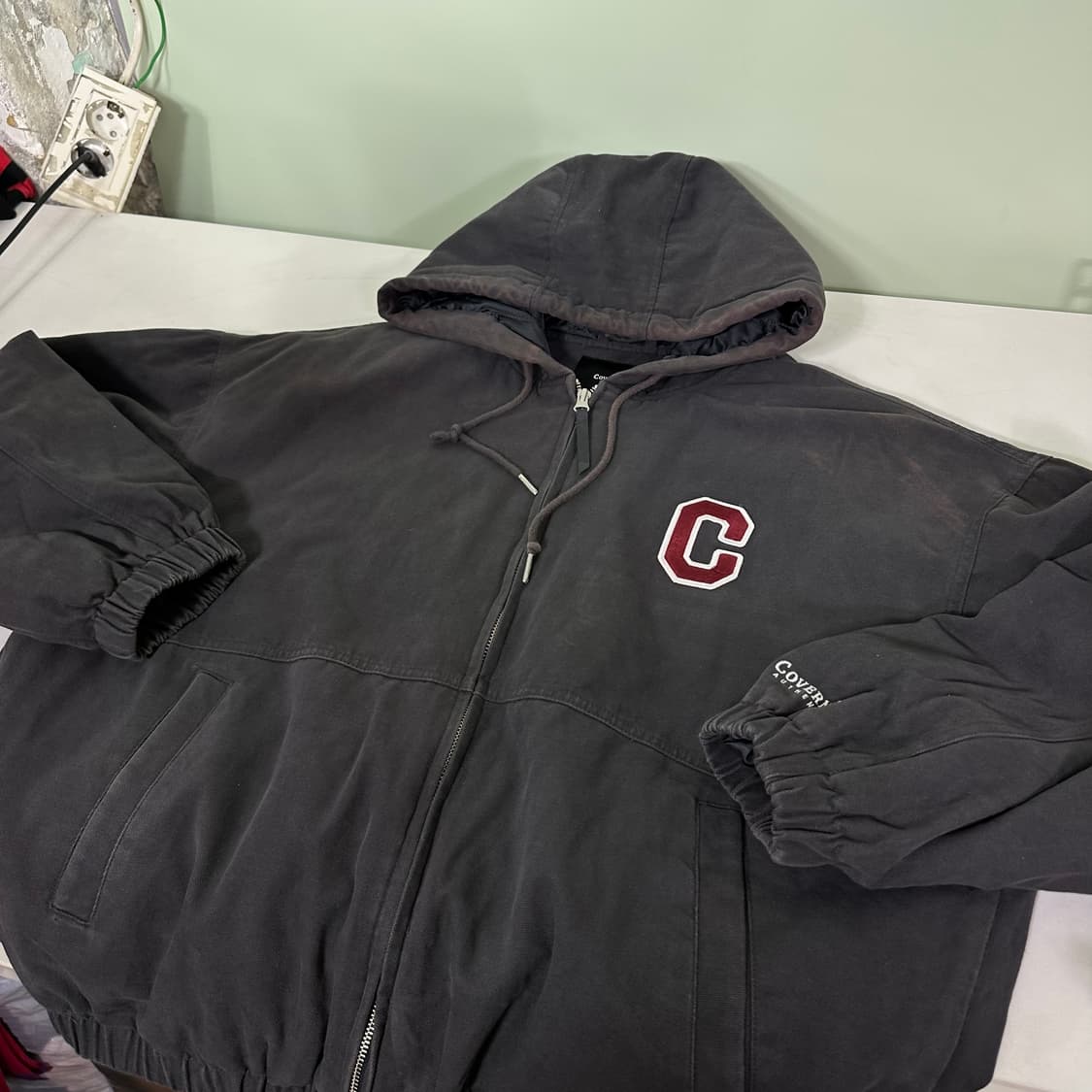 L-XL 커버낫 오버핏 빈티지워시드 투웨이 진그레이 후디 액티브점퍼 상품이미지2