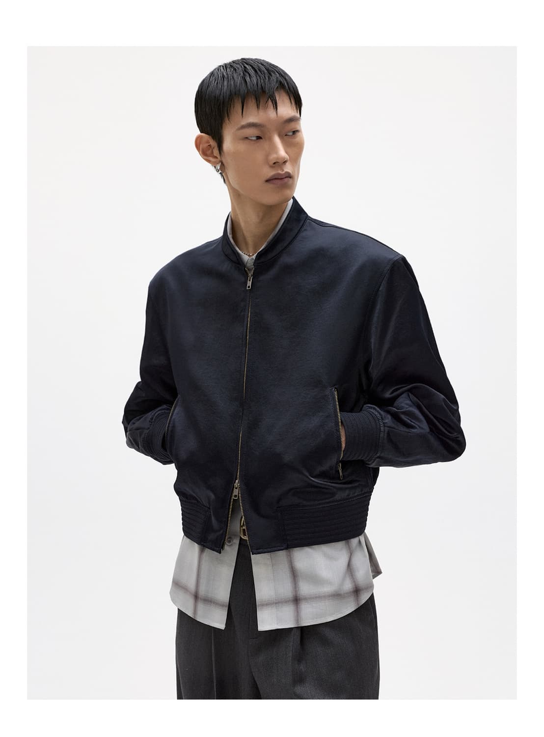 엘무드 레이즈 새틴 나일론 블루종 자켓 다크 네이비44 상품이미지1