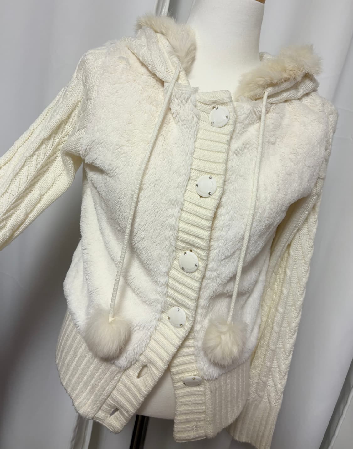 달천깔 폼폼이 퍼 후드 가디건 일본빈티지 stc 진리 상품이미지1