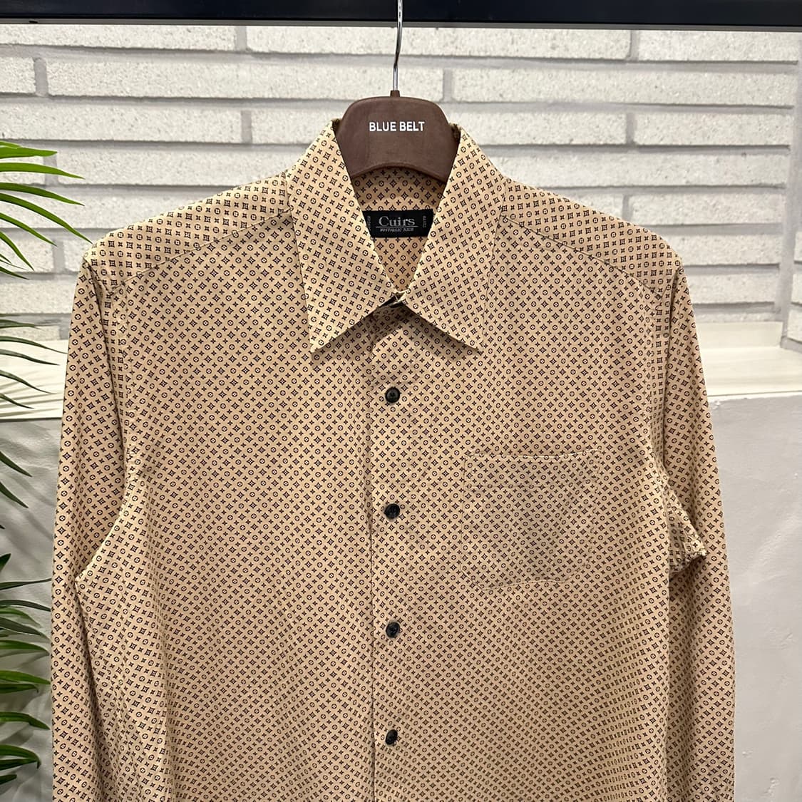 JPN VINTAGE 긴팔 셔츠 모노그램 패턴 원포켓 디테일 베이지 상품이미지4