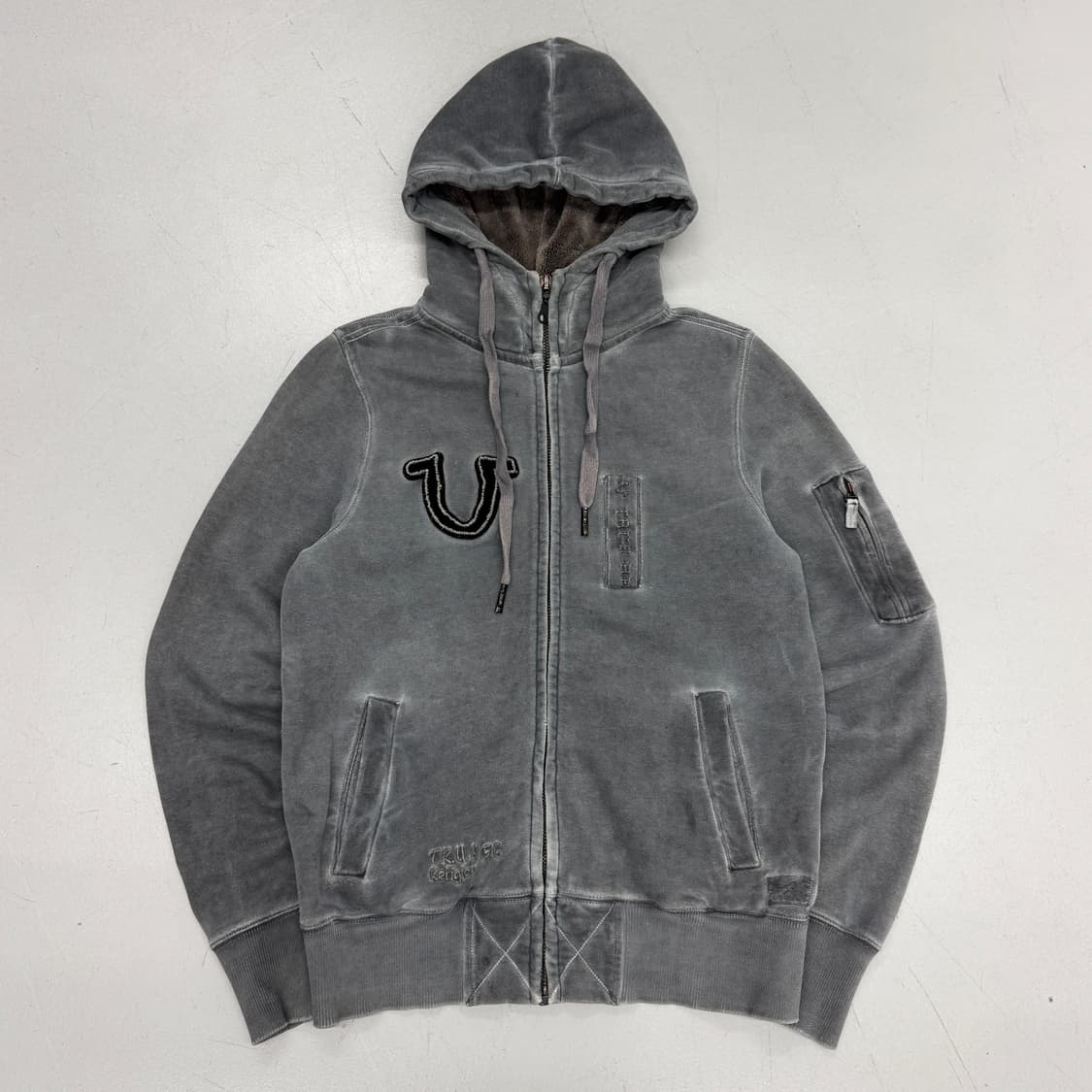 트루릴리전 Y2K 스톤워싱 성조기 빅로고 후드집업 상품이미지2