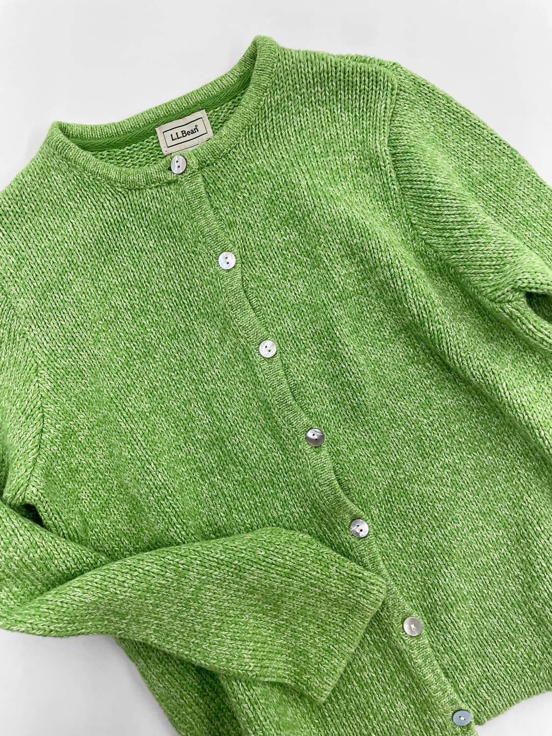 빈티지 엘엘빈 멜란지 애플 그린 코튼 니트 가디건 상품이미지4
