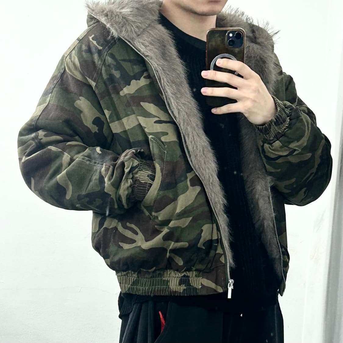 FDR 퍼 트리밍 카모 후드 점퍼 상품이미지3