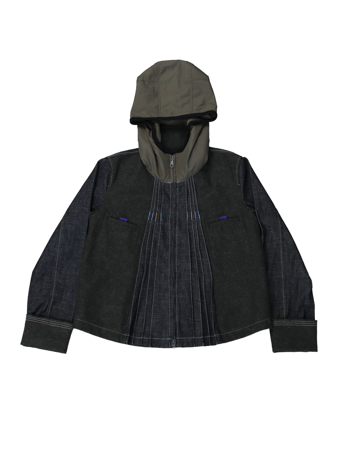 M.F.G Mixed Fabric Pleated Hooded Jacket 상품이미지1