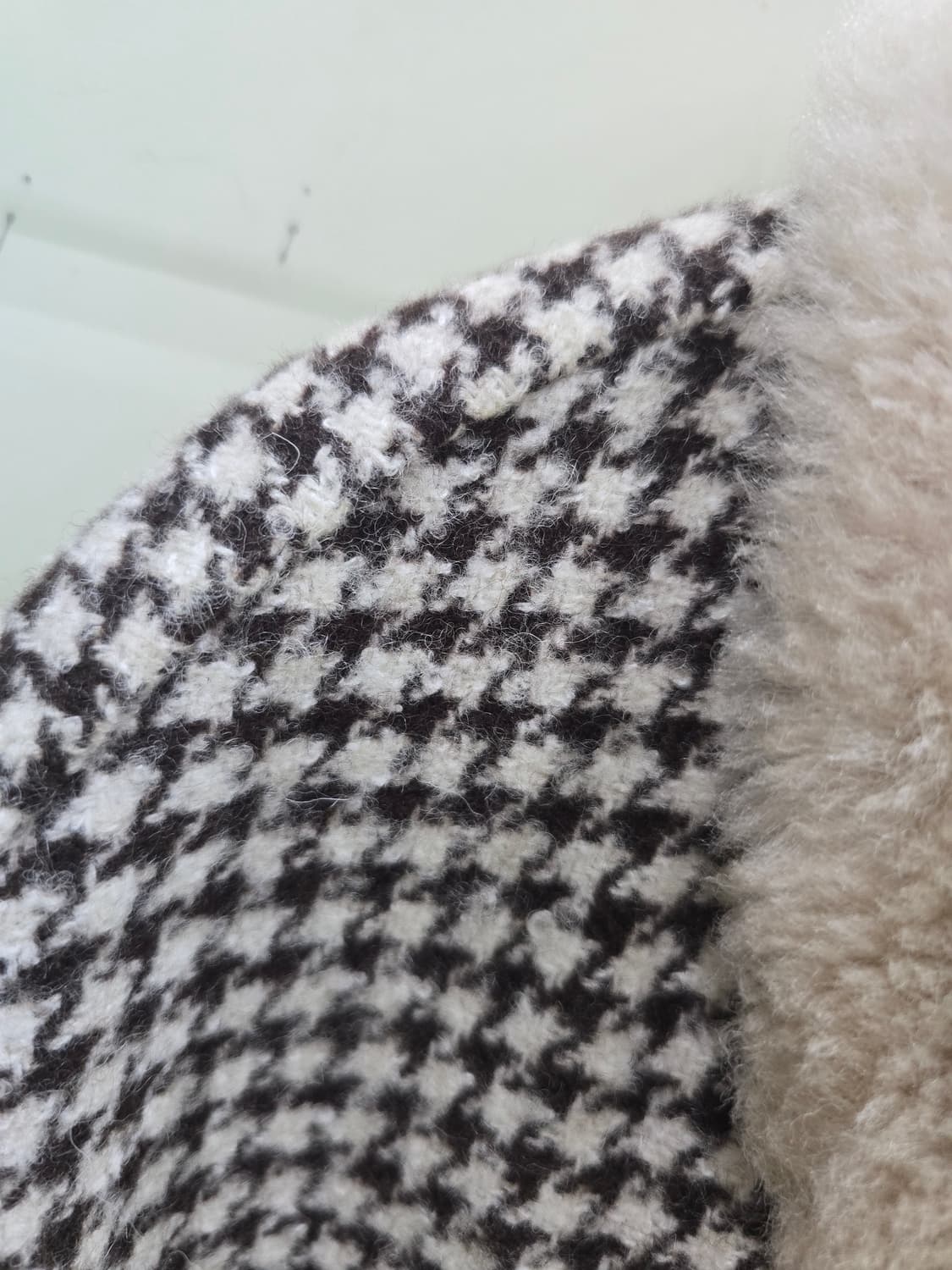 체크 퍼 배색 양모 자켓 S 상품이미지3