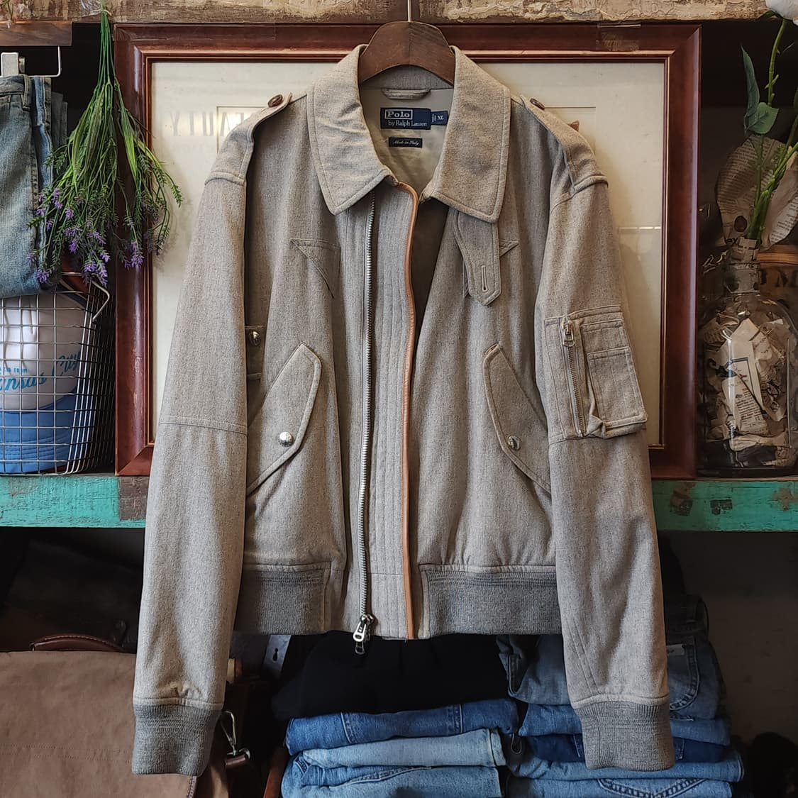 폴로 이태리 바이커 봄버 자켓 밀리터리 블루종 라이트 그레이 xl 상품이미지1