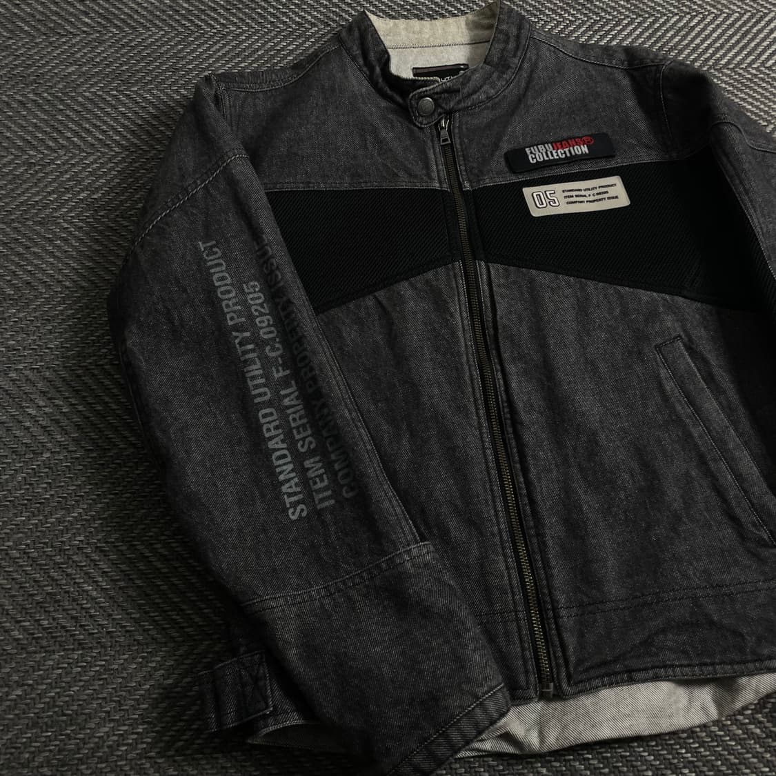 00s 후부 올드스쿨 흑청 데님 바이커 자켓o 3881 상품이미지2