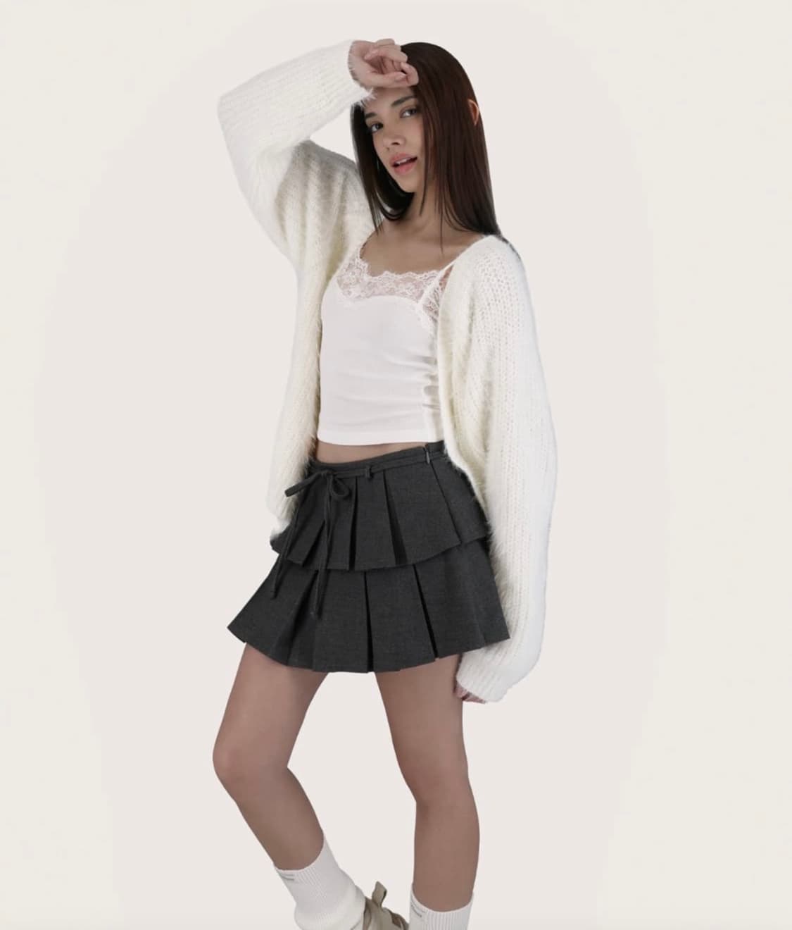 [새상품/택포] 클리시어 슈가플럼 헤어리 가디건 화이트 상품이미지2