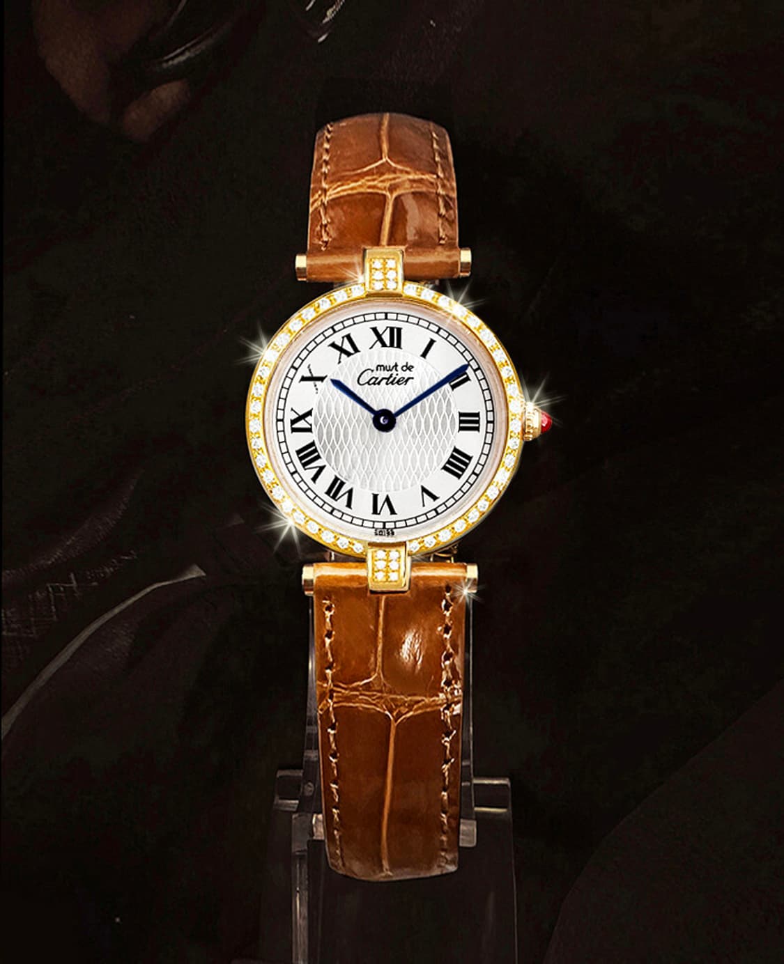 까르띠에 한정판 벤덤 1847 실버 다이얼 여성 악어가죽 시계 상품이미지4