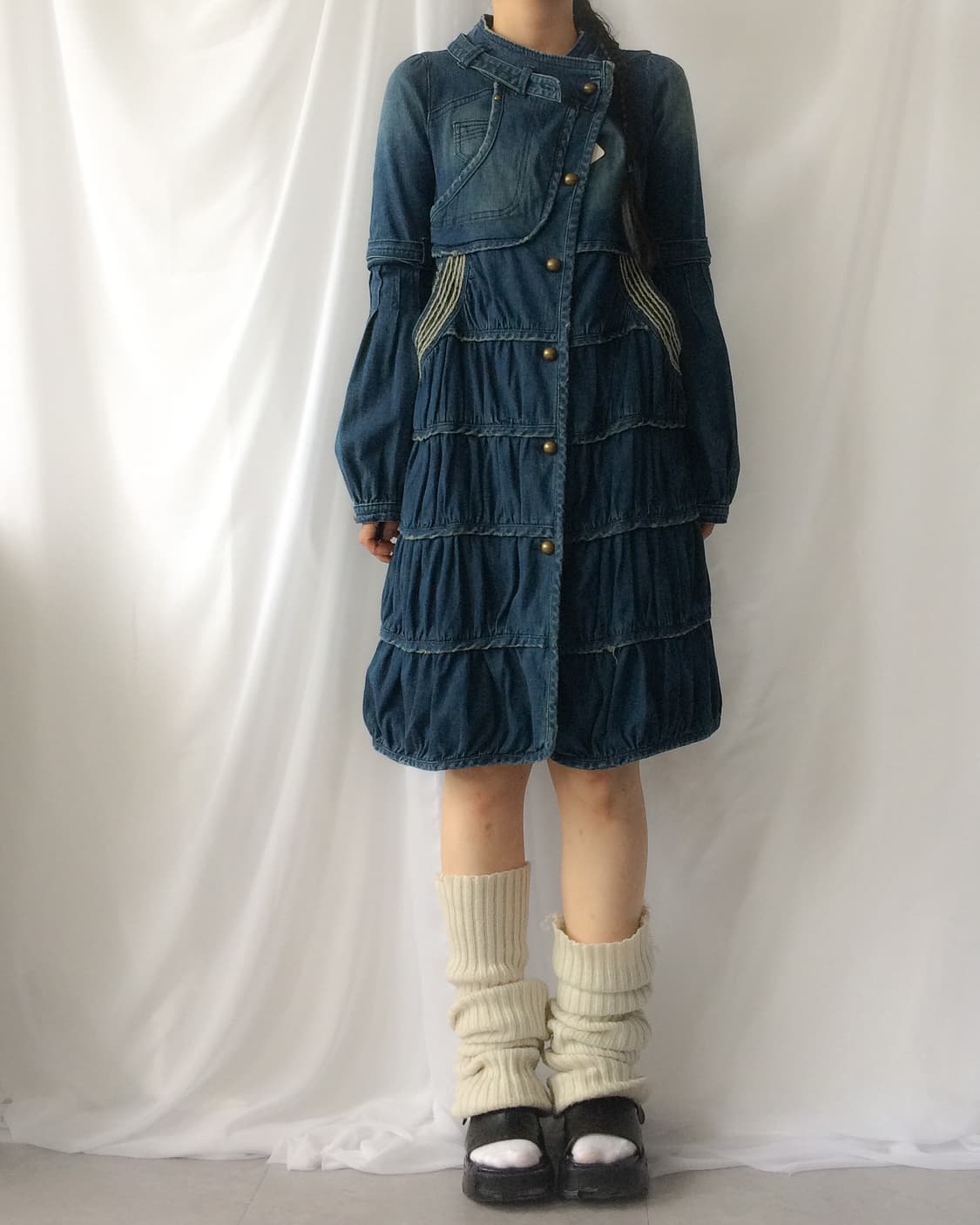 Belted denim long jacket 상품이미지1