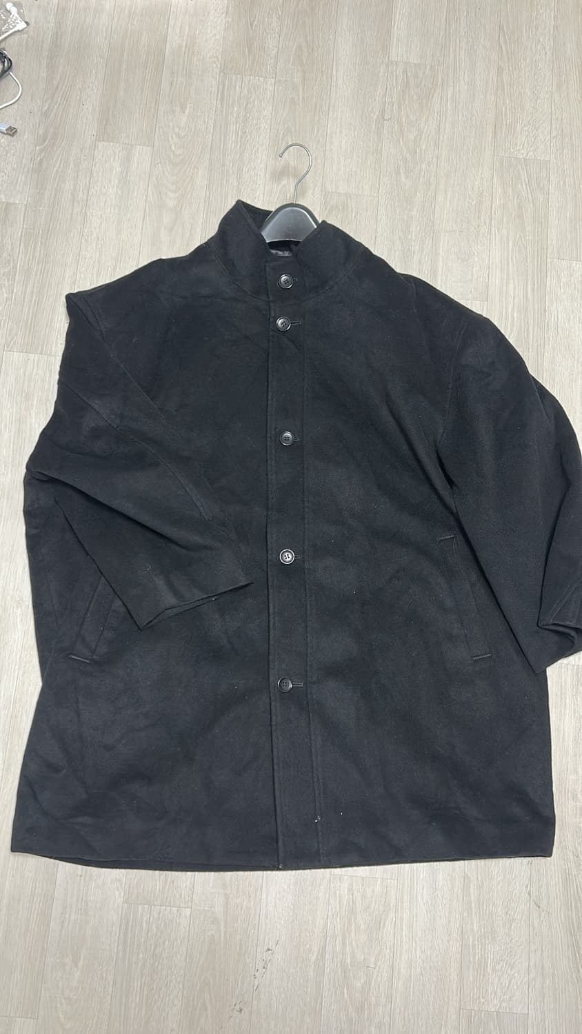 오버핏 하이넥 하프 코트 블랙 상품이미지1