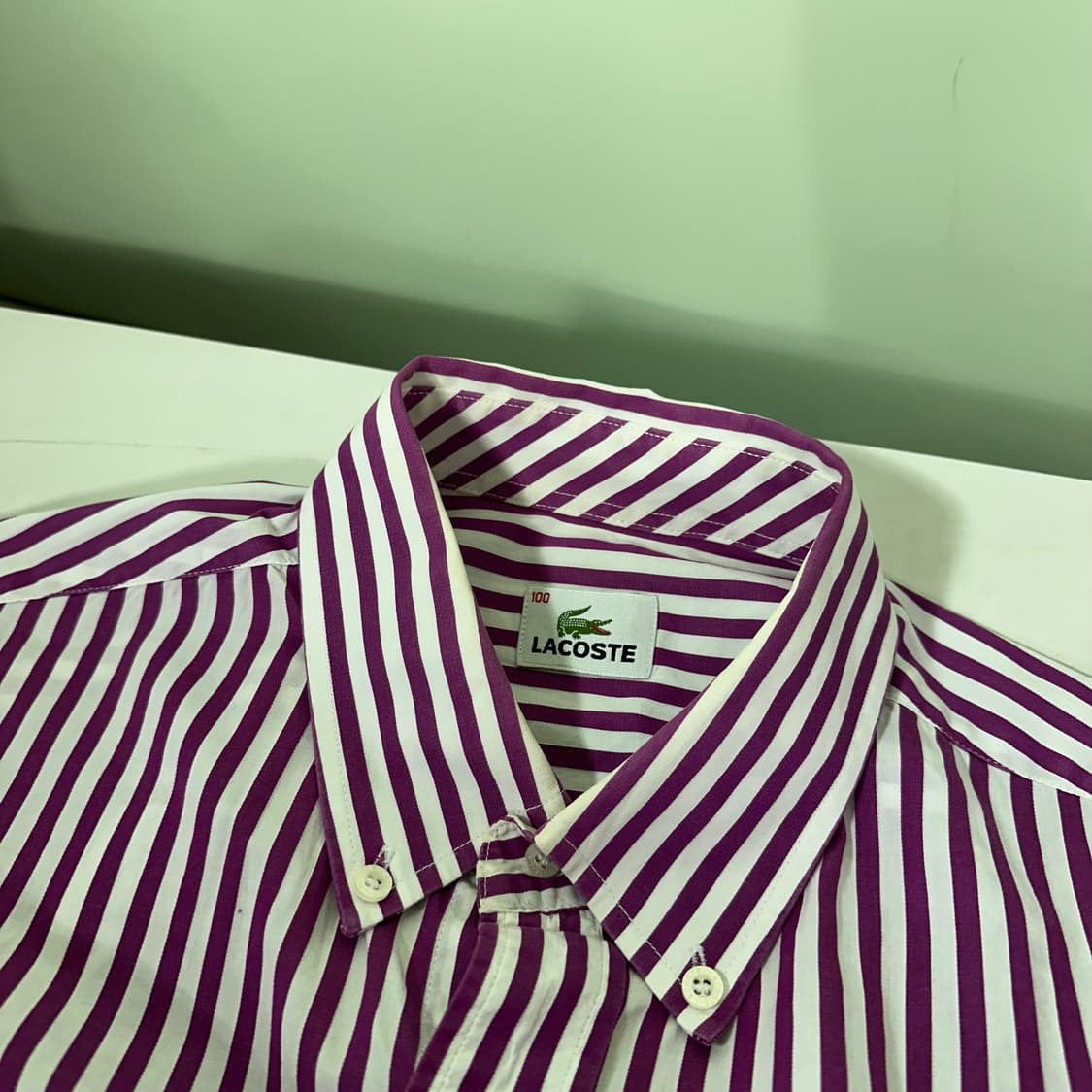 100 L 라코스테 원포켓 스몰로고 스트라이프 셔츠 남방 상품이미지4