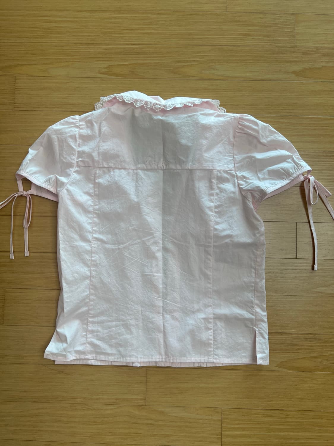 크랭크 핀턱 레이스 카라 블라우스 핑크 상품이미지8