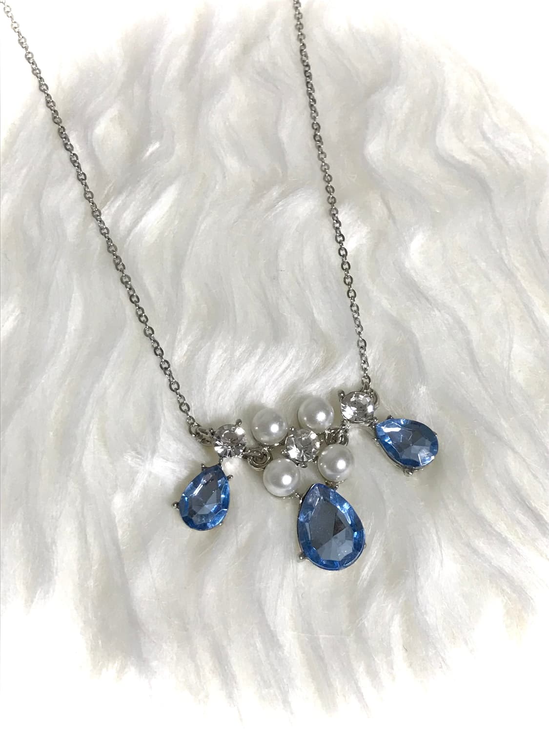 빈티지 블루 진주 크리스탈 공주 갸루 써지컬스틸 체인 목걸이 상품이미지2