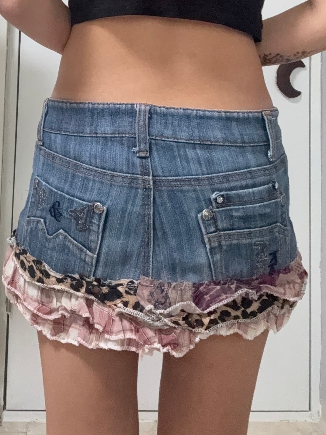 갸루 데님 리메이크 패치워크  프릴 스커트  상품이미지2