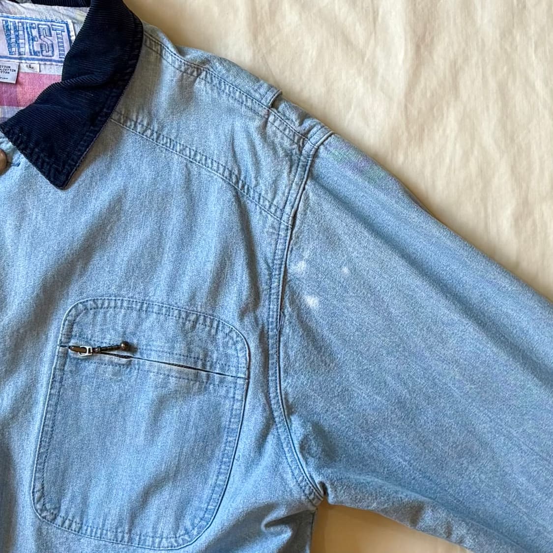 [102-105] 80s USA EAST WEST 샴브레이 데님 헌팅자켓 상품이미지6